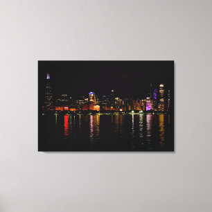 Chicago Skyline på Night Canvastryck