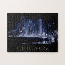 Chicago Skyline på Night Jigszle Puzzle