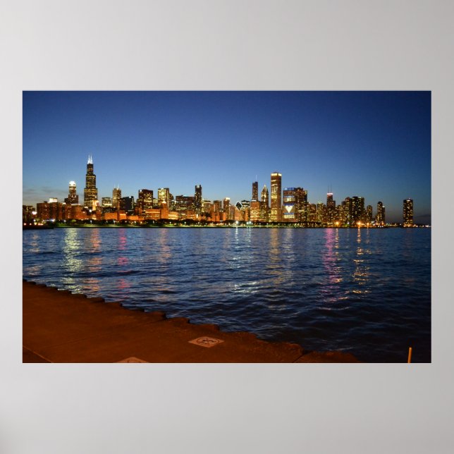 Chicago Skyline på Night Poster (Framsidan)