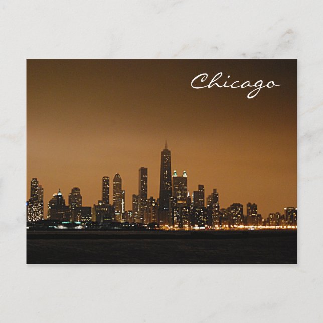 Chicago Skyline på Night Vykort (Framsida)