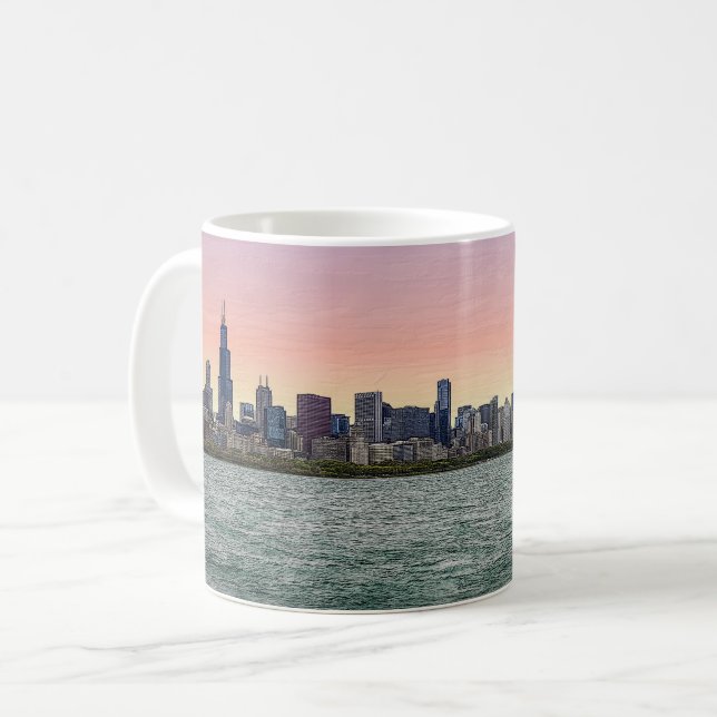 Chicago Skyline Painterly Coffee Mugg (Framsida vänster)