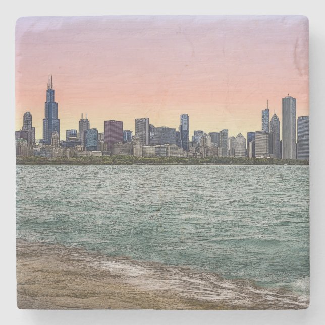 Chicago Skyline Painterly Stenunderlägg (Framsidan)
