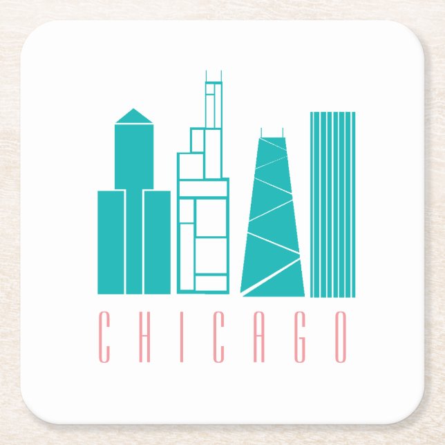 Chicago Skyline Papper Underlägg Kvadrat (Framsidan)