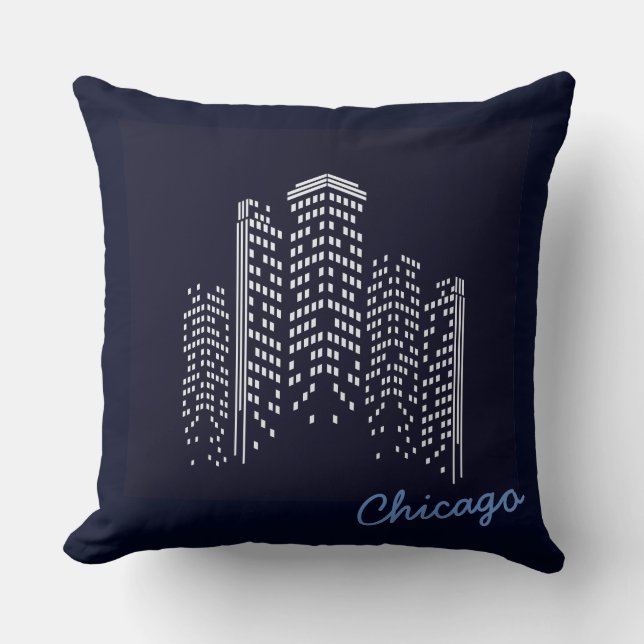 Chicago Skyline Polyester Kudd Kudde (Framsida)