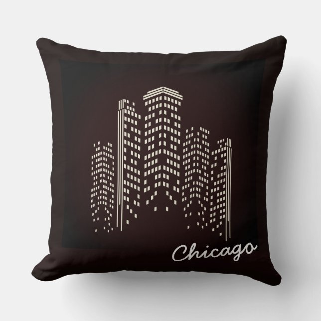 Chicago Skyline Polyester Kudd Kudde (Framsida)