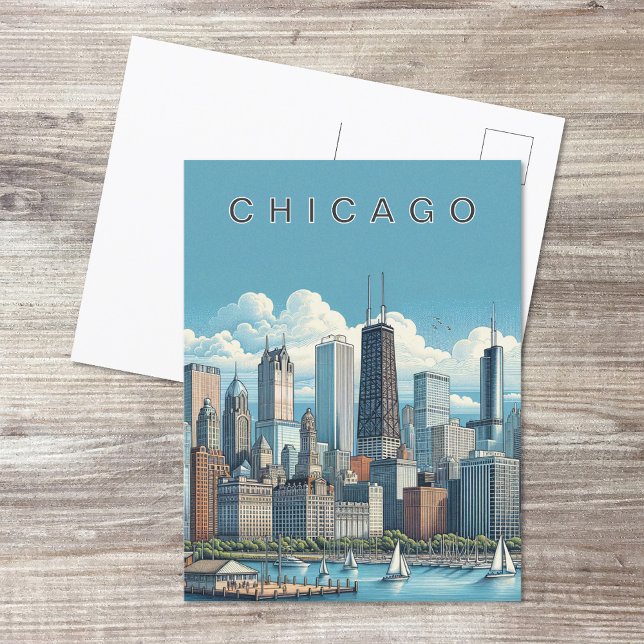 Chicago Skyline Postcard Vykort (Chicago Skyline Postcard (front and back))