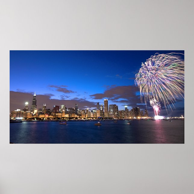 Chicago Skyline Poster w/Fireworks (Framsidan)