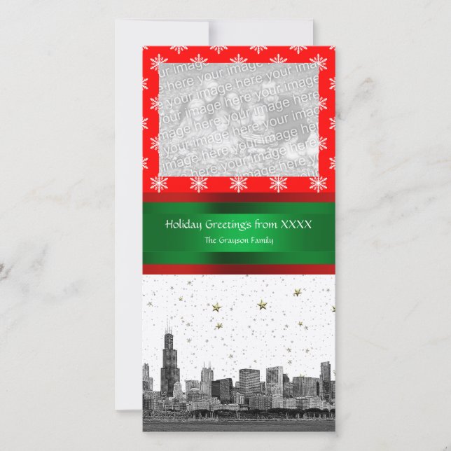 Chicago Skyline Red Snowflake jul Julkort (Framsida)