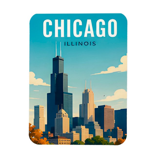 Chicago Skyline Reflektioner Magnet (Vertikal)