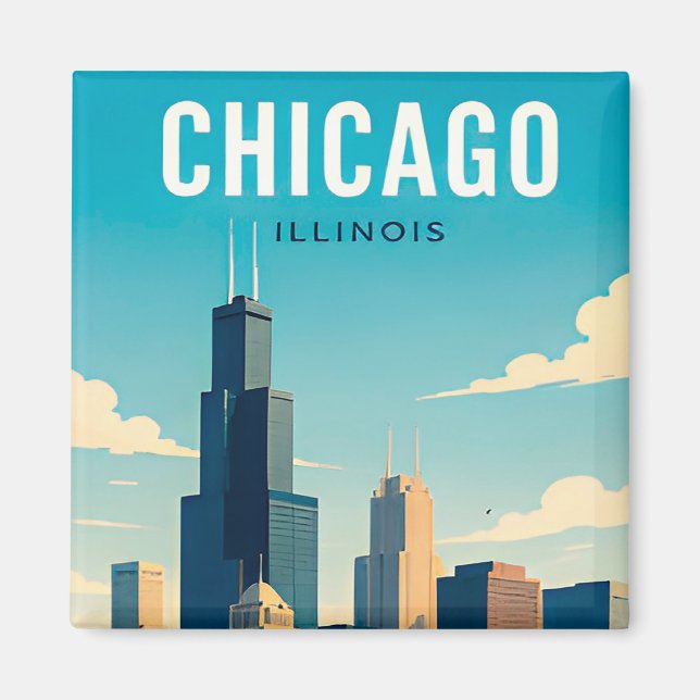 Chicago Skyline Reflektioner Magnet (Framsidan)