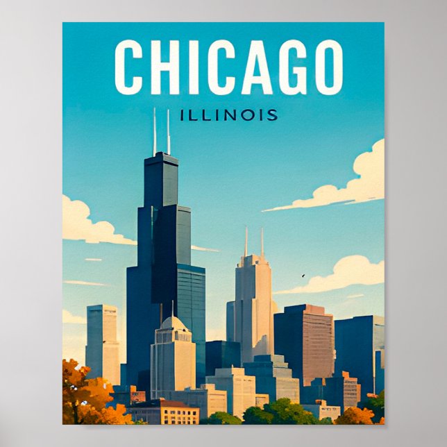 Chicago Skyline Reflektioner Poster (Framsidan)