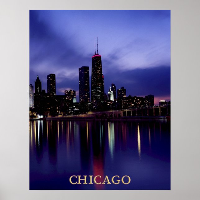 Chicago Skyline River Light Reflection at Dusk Pos Poster (Framsidan)