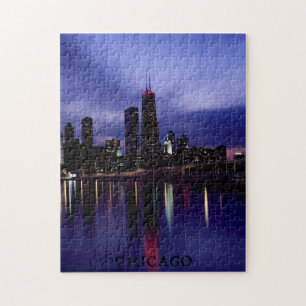 Chicago Skyline River Light Reflection vid Dusk Pussel
