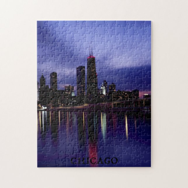 Chicago Skyline River Light Reflection vid Dusk Pussel (Vertikal)