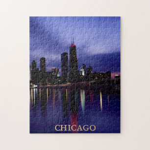 Chicago Skyline River Light Reflection vid Dusk Pussel