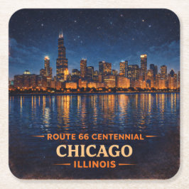 Chicago Skyline Route 66 Barstillbehör Underlägg Papper Kvadrat