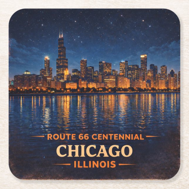 Chicago Skyline Route 66 Barstillbehör Underlägg Papper Kvadrat (Framsidan)