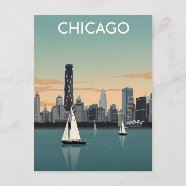 Chicago Skyline Segelbåtar Vykort (Framsida)