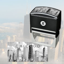 Chicago Skyline Self Inking Rubber Frimärke Självfärgande Stämpel