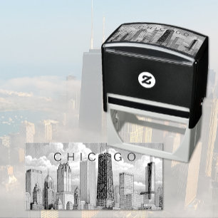 Chicago Skyline Self Inking Rubber Frimärke Självfärgande Stämpel