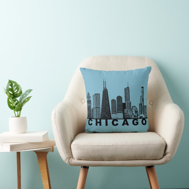 Chicago Skyline Silhuett  Kudde (Stol)