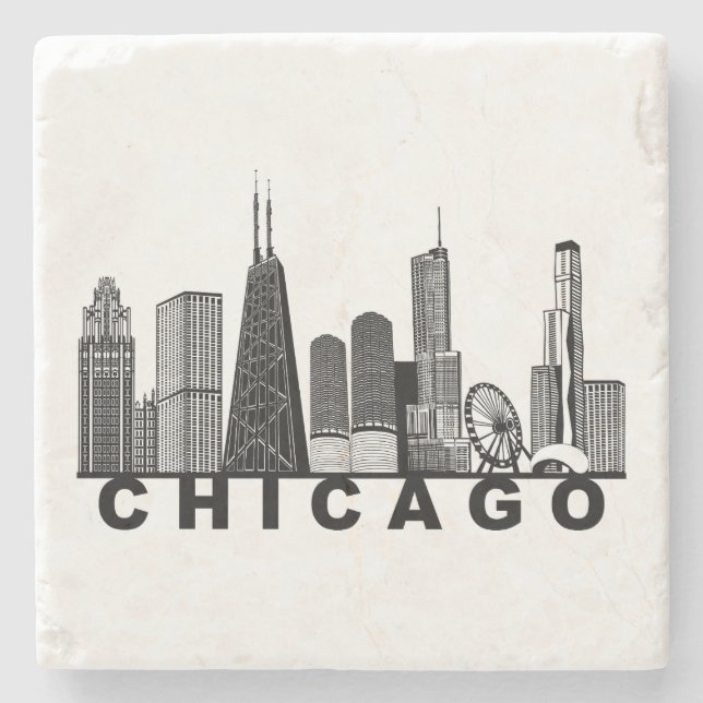 Chicago Skyline Silhuett  Stenunderlägg (Framsidan)