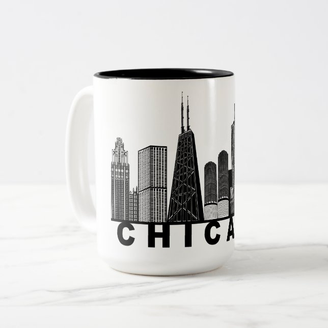 Chicago Skyline Silhuett  Två-Tonad Mugg (Framsida vänster)