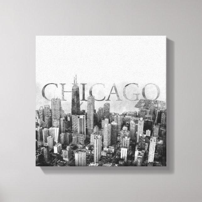 Chicago Skyline Sketch Canvastryck (Framsida)