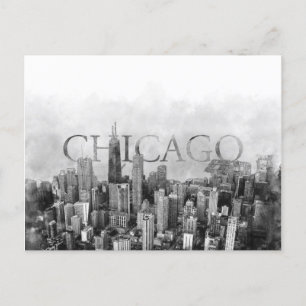 Chicago Skyline Sketch Helg Vykort