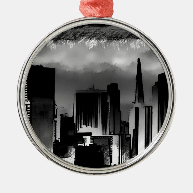Chicago Skyline Sketch in Black and White Julgransprydnad Metall (Framsidan)