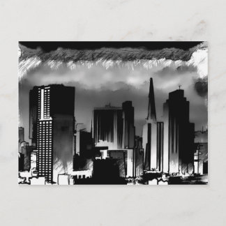 Chicago Skyline Sketch in Black and White Vykort