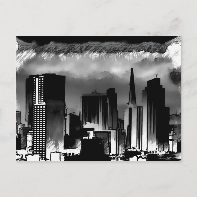 Chicago Skyline Sketch in Black and White Vykort (Framsida)