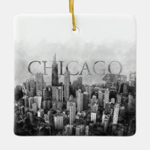 Chicago Skyline Sketch Julgransprydnad Keramik