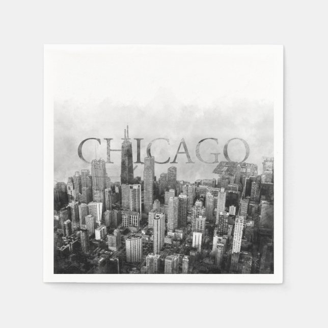 Chicago Skyline Sketch Pappersservett (Framsidan)