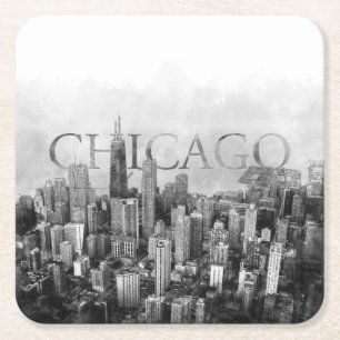 Chicago Skyline Sketch Underlägg Papper Kvadrat