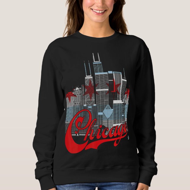Chicago Skyline Squared Chicago Flagga T Shirt (Framsida)