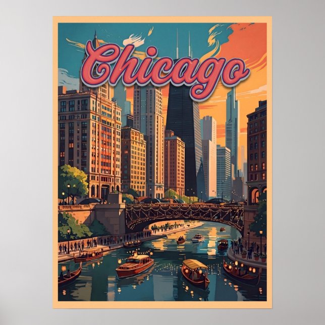 Chicago Skyline Strand  Poster (Framsidan)