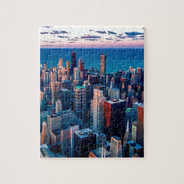 Chicago Skyline Sundown Pussel (Vertikal)