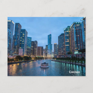 Chicago Skyline Sunset River Helg Vykort