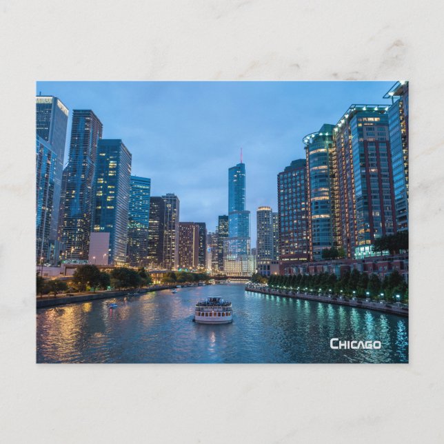 Chicago Skyline Sunset River Helg Vykort (Framsida)