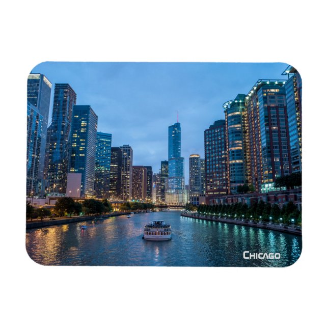 Chicago Skyline Sunset River Magnet (Horisontell)