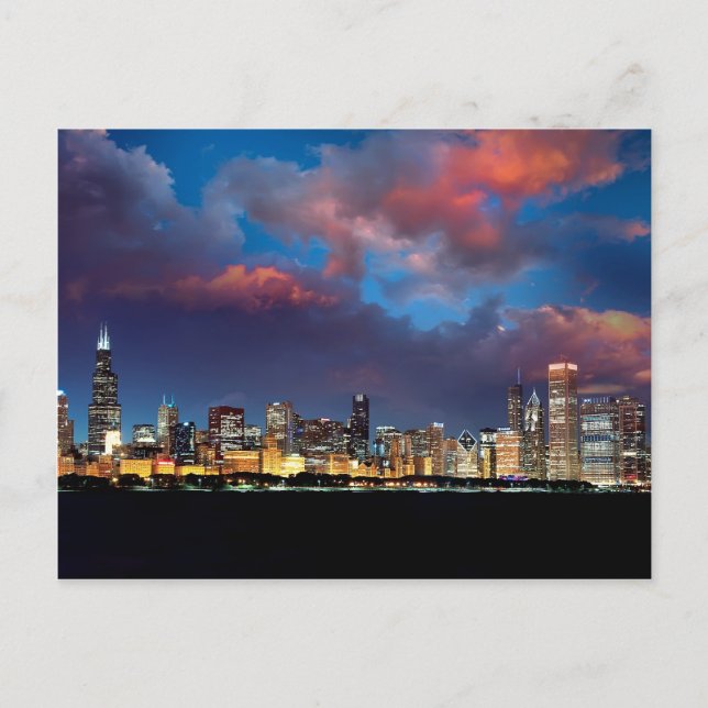 Chicago Skyline Sunset Vykort (Framsida)