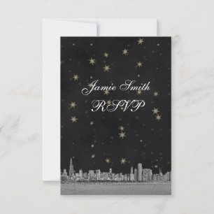 Chicago Skyline Svart Guld Stjärna RSVP med meny