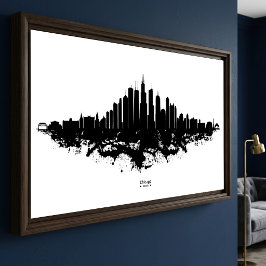Chicago Skyline Svart Vitt Akvarell Stad Konst Fototryck