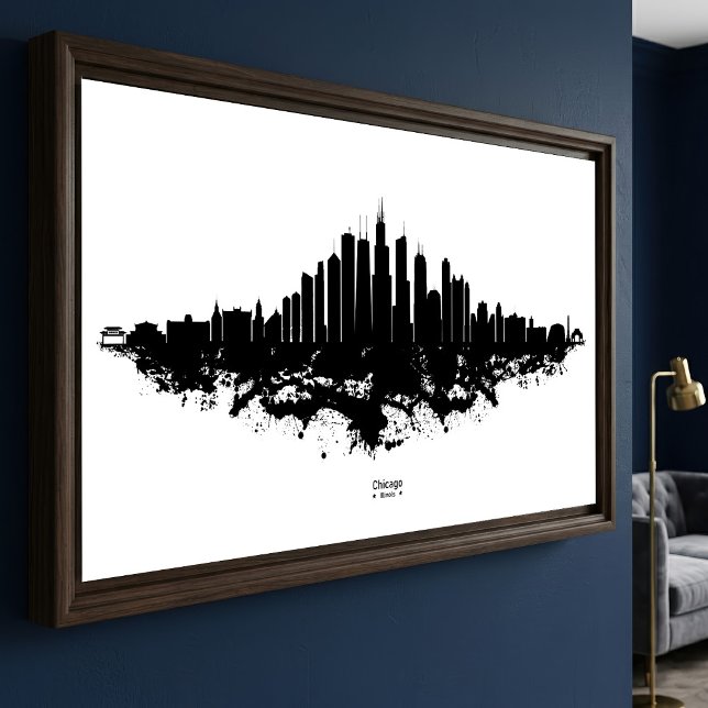 Chicago Skyline Svart Vitt Akvarell Stad Konst Fototryck (Chicago Skyline Black White Watercolor City Art. Photo Print)