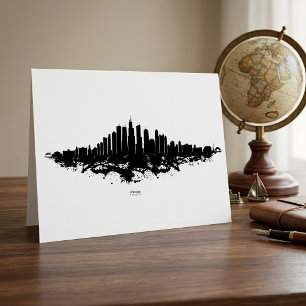 Chicago Skyline Svart Vitt Akvarell Stadskonst Tack Kort