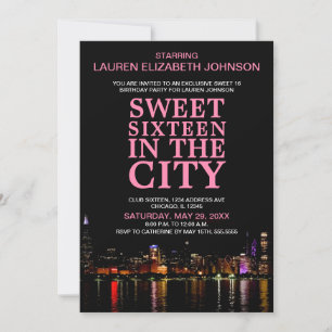 Chicago Skyline Sweet sixteen Movie Party Birthday Inbjudningar