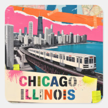 Chicago Skyline Tåg Pop Art Collage Retro Resa