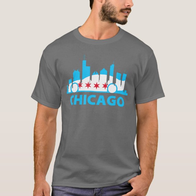 Chicago Skyline Tävling Shirt Chicago Flagga T Shirt (Framsida)