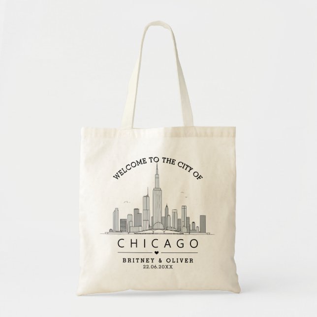 Chicago Skyline Tote Bag-Personligt bröllp City Gi Tygkasse (Framsidan)